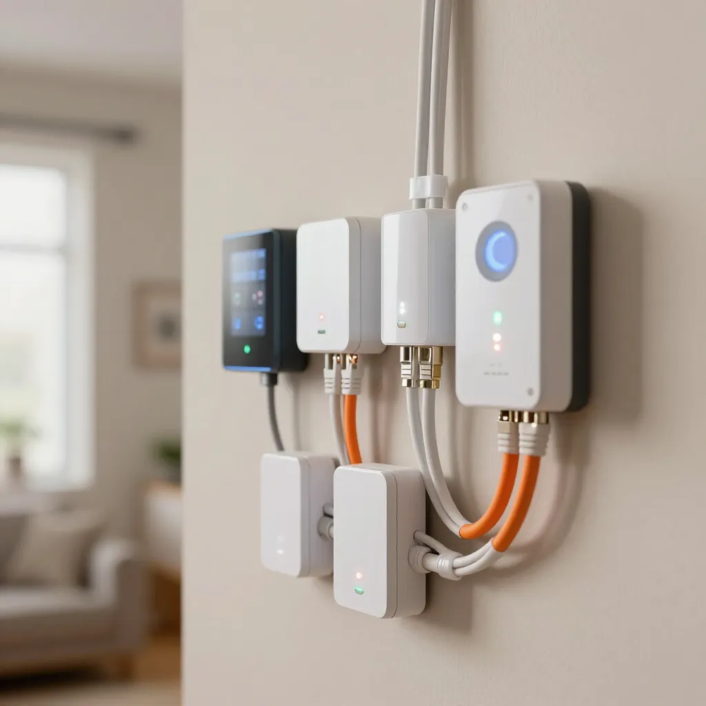 Smart home IoT hub modules connected with control wiring